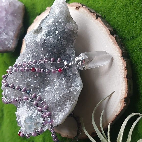 Silver Quartz Crystal Necklace Artisan Jewelry by Rust Belt Raised - Picture 12 of 12